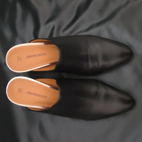 Johnston & Murphy Black 100% Leather Mules Slip On Block Heel 2.5 Shoe SZ 7.5 US - Picture 3 of 11
